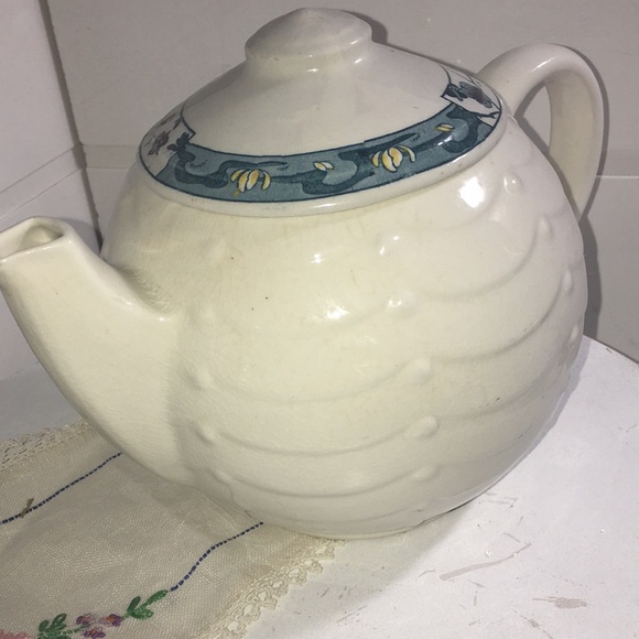 Vintage aqua detailing white Art Deco tea pot - Picture 3 of 9
